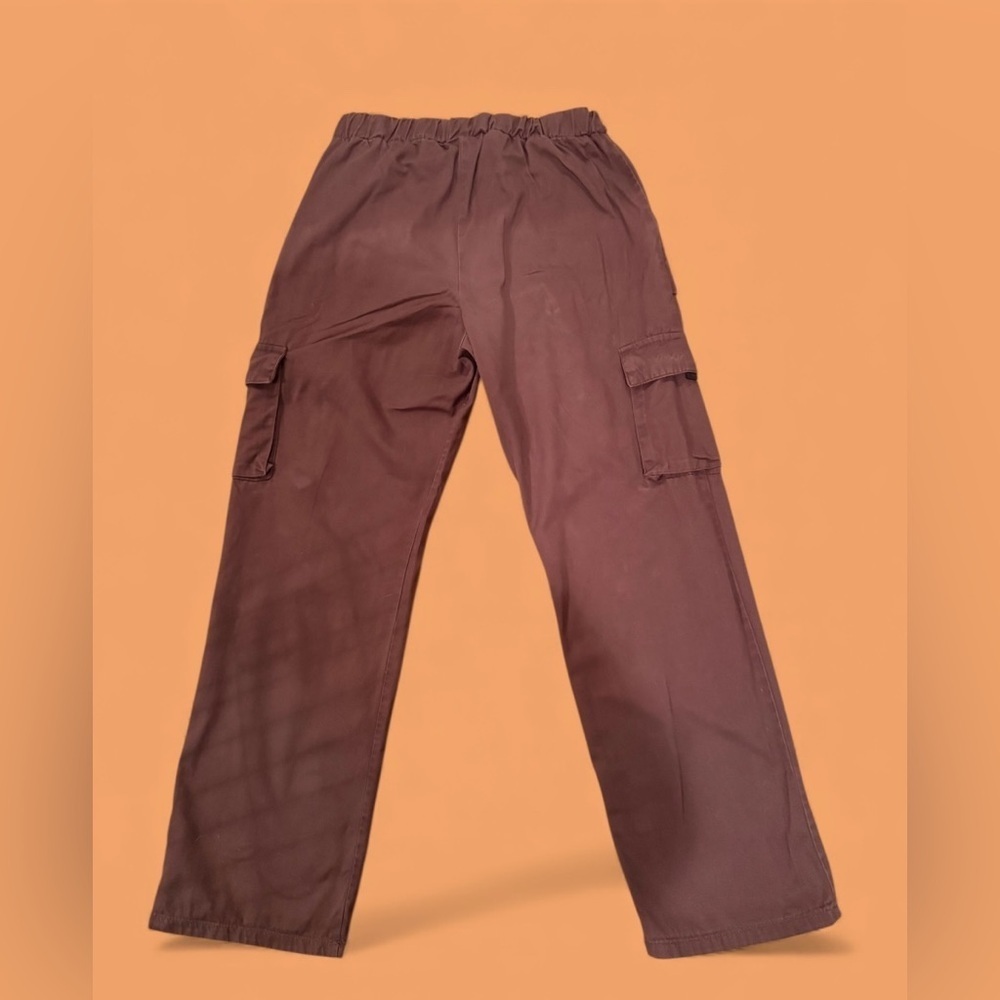 boohooman Mens Elastic Waist Cargo Belted Pants Dark Brown Medium Cotton - Picture 3 of 14